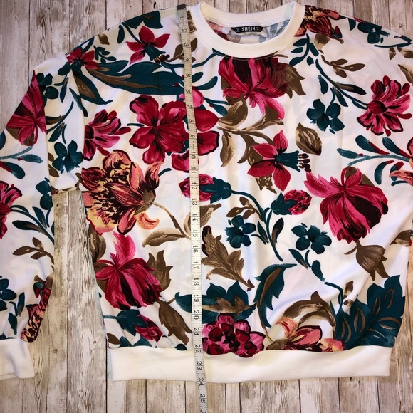 “Shein” brand gorgeous floral,drop shoulder, knit pullover top, size L -NWOT - Picture 11 of 13
